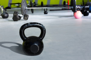 Kettlebell at crossfit gym with lifting bars