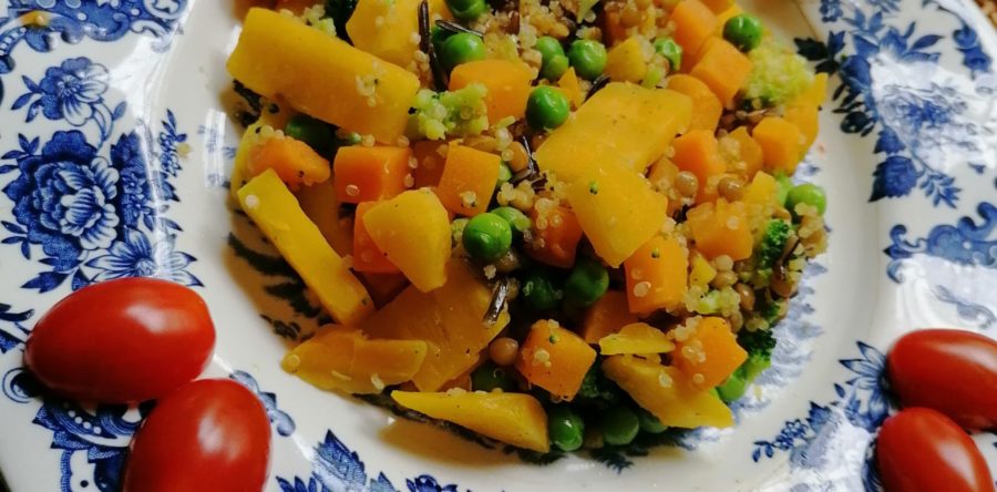 Rezept: Kürbis – Gelbe Paprika – Quinoa Gemüsepfanne